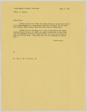 [Letter from D. W. Kempner to Thos. L. James, May 8, 1951]