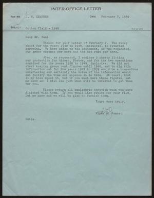 [Letter from T. L. James to D. W. Kempner, February 7, 1950]