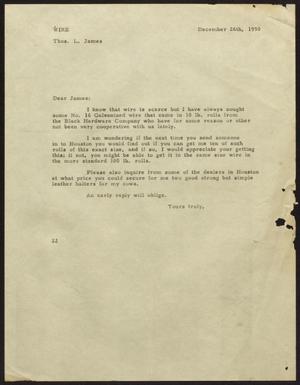 [Letter from D. W. Kempner to T. L. James, December 26, 1950]
