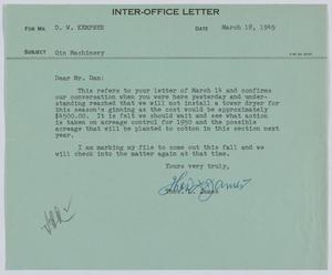 [Letter from T. L. James to D. W. Kempner, March 18, 1949]