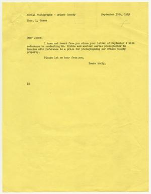 Primary view of object titled '[Letter from D. W. Kempner to T. L. James, September 30, 1949]'.