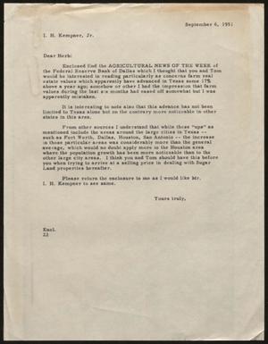 Primary view of object titled '[Letter from D. W. Kempner to I. H. Kempner Jr., September 6, 1951]'.