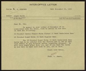 [Letter from T. L. James to D. W. Kempner, November 29, 1950]