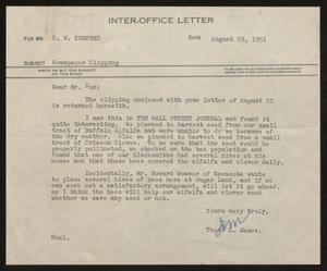 [Letter from T. L. James to D. W. Kempner, August 29, 1951]