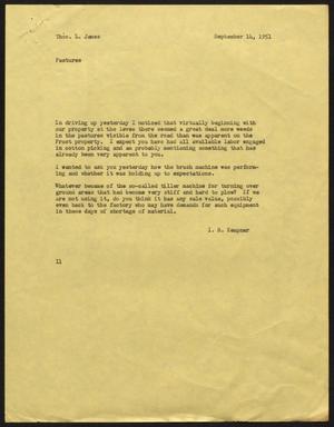 [Letter from I. H. Kempner to T. L. James, September 14, 1951]