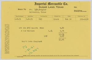 [Invoice for 100 lbs. Smooth Wire and Two Cow Halters Sold to D. W. Kempner]