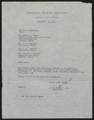 [Letter from I. H. Kempner, Jr., to Directors of Imperial Sugar Company, September 8, 1950]