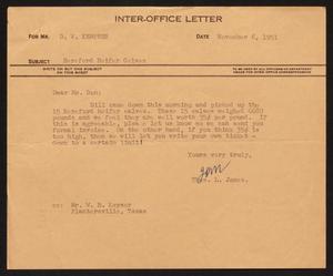 [Letter from T. L. James to D. W. Kempner, November 6, 1951]