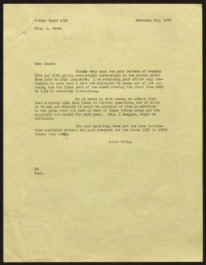 [Letter from D. W. Kempner to T. L. James, February 2, 1950]