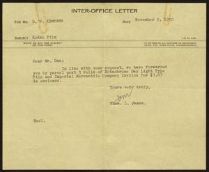 [Letter from T. L. James to D. W. Kempner, November 2, 1950]
