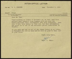 [Letter from T. L. James to D. W. Kempner, December 4, 1950]