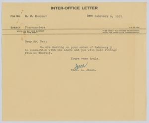 [Letter from T. L. James to D. W. Kempner, February 6, 1951]