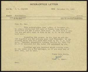 [Letter from T. L. James to D. W. Kempner, December 20, 1950]