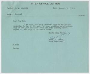 [Inter-Office Letter From Thos. L. James to D. W. Kempner, August 30, 1949]