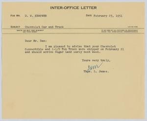 [Letter from T. L. James to D. W. Kempner, February 23, 1951]