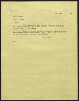 [Letter from D. W. Kempner to Thos. L. James, May 5, 1950]