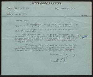 [Letter from T. L. James to D. W. Kempner, March 8, 1949]
