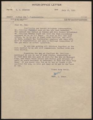 [Letter from T. L. James to D. W. Kempner, July 18, 1951]
