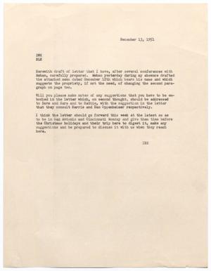 Primary view of object titled '[Letter from I. H. Kempner to D. W. Kempner and R. L. Kempner, December 13, 1951]'.
