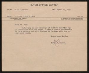 [Letter from T. L. James to D. W. Kempner, April 26, 1950]