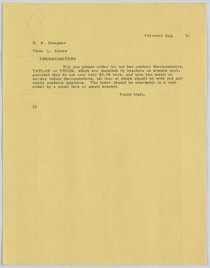 [Letter from D. W. Kempner to T. L. James, February 2, 1951]