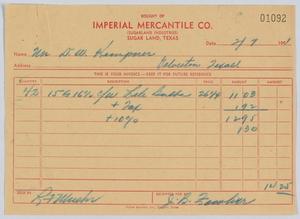 [Invoice for Items Worth $14.25 Sold to D. W. Kempner]