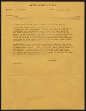[Letter from I. H. Kempner Jr. to D. W. Kempner, August 23, 1951]