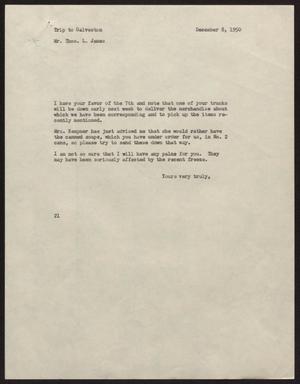 [Letter from D. W. Kempner to Thos. L. James, December 8, 1950]