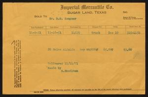 [Invoice for Twenty Bales of Alfalfa Hay Sold to D. W. Kempner]