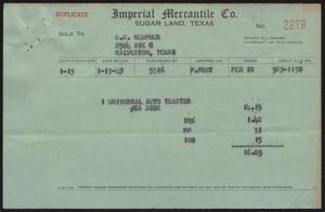 Primary view of object titled '[Invoice for Universal Auto Toaster]'.