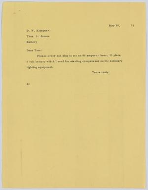 [Letter from D. W. Kempner to T. L. James, May 30, 1951]