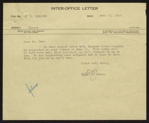 [Letter from T. L. James to D. W. Kempner, June 13, 1950]