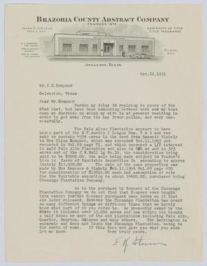 [Letter from Frank. K. Stevens to I. H. Kempner, October 22, 1951]