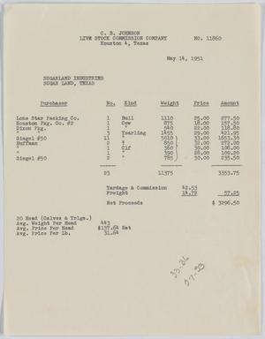 [Invoice for Cattle by C. B. Johnson Live Stock Commission Company]