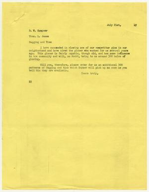[Letter from D. W. Kempner to Thos. L. James, July 21, 1949]