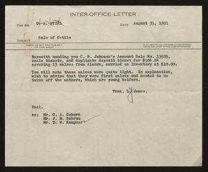 [Letter from T. L. James to G. A. Stirl, August 31, 1951]