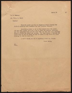 [Letter from D. W. Kempner to T. L. James, March 20, 1947]