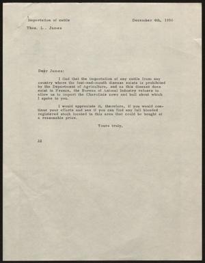 [Letter from D. W. Kempner to T. L. James, December 4, 1950]