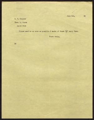 [Letter from D. W. Kempner to T. L. James, June 2, 1950]