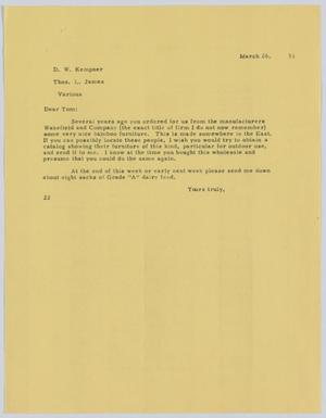 [Letter from D. W. Kempner to Thos. L. James, March 26, 1951]