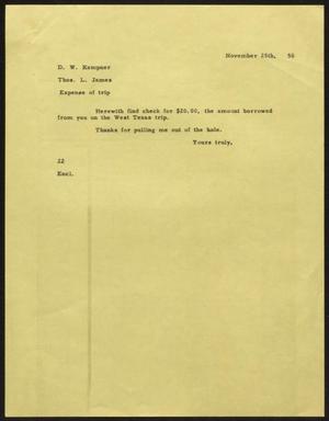 [Letter from D. W. Kempner to T. L. James, November 25, 1950]