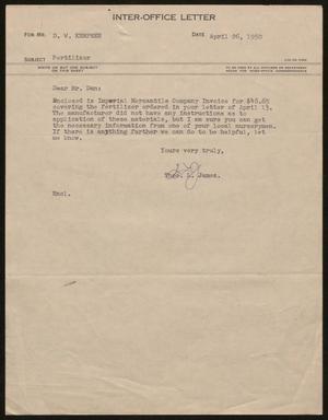 [Letter from T. L. James to D. W. Kempner, April 26, 1950]