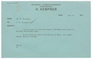 Primary view of object titled '[Letter from D. W. Kempner to I. H. Kempner, July 30, 1951]'.
