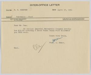 [Letter from T. L. James to D. W. Kempner, April 27, 1951]