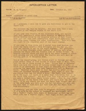 [Letter from I. H. Kempner, Jr. to D. W. Kempner, October 11, 1951]