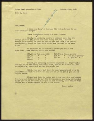 [Letter from D. W. Kempner to T. L. James, February 8, 1950]