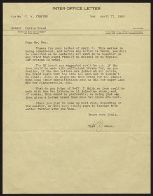 [Letter from T. L. James to D. W. Kempner, April 17, 1950]