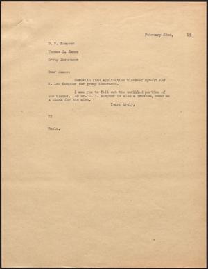 [Letter from D. W. Kempner to T. L. James, February 22, 1949]
