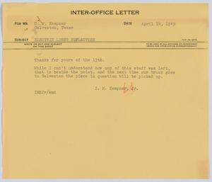 [Letter from I. H. Kempner, Jr., to D. W. Kempner, April 14, 1949]