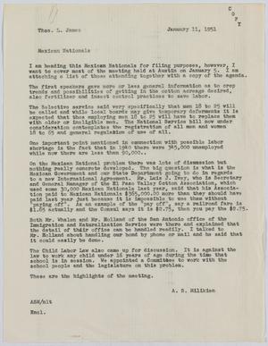[Letter from A. S. Milikien to T. L. James, January 11, 1951]